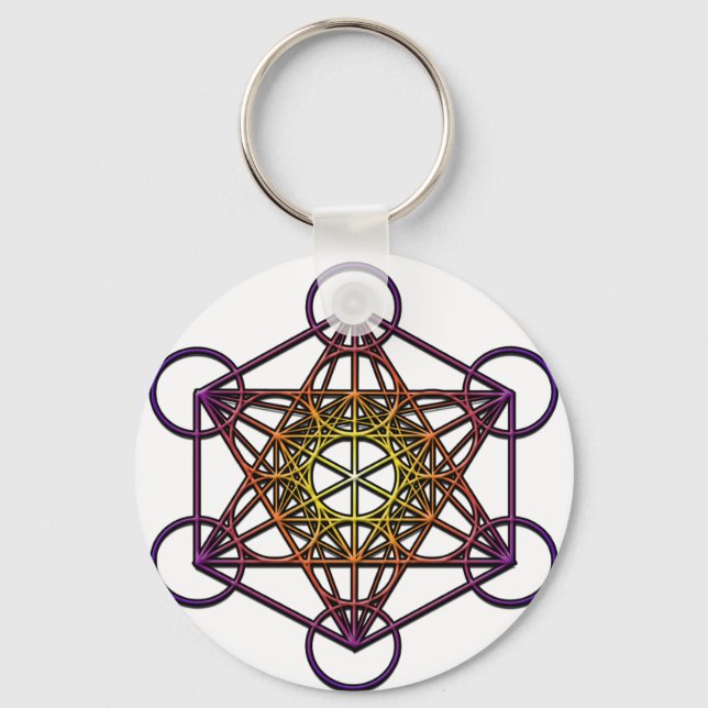 Porte-clés Symbole Cube de Metatron (dégradé violet jaune) (Recto)