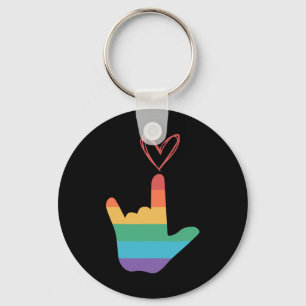 Porte-clés Symbole d'amour arc-en-ciel Asl sourd