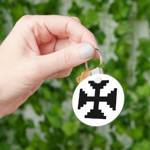 Porte-clés Symbole de croix noire en art pixelisé