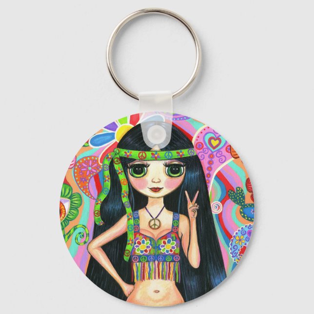 Porte-clés SYMBOLE DE LA PAIX Porte - clé Fille Hippie (Recto)