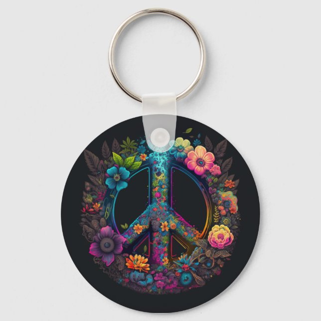 Porte-clés SYMBOLE DE PAIX DE NEON Floral (Recto)