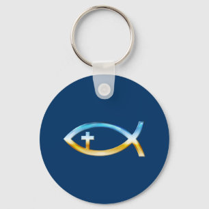 Porte-clés Symbole de poisson chrétien avec Crucifix - Ciel &