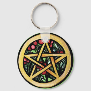 Porte-clés Symbole de solstice hivernal Yule Pentacle Pagan