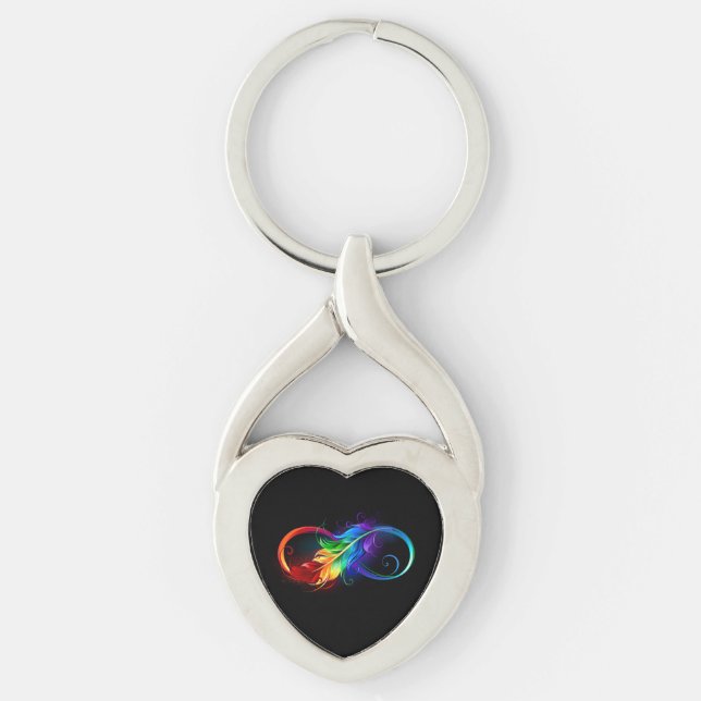 Porte-clés Symbole d'infini avec plume arc-en-ciel (Devant)