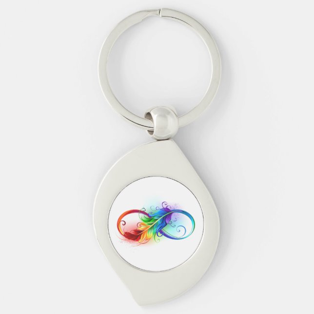Porte-clés Symbole d'infini avec plume arc-en-ciel (Devant)