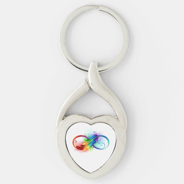 Porte-clés Symbole d'infini avec plume arc-en-ciel (Devant)