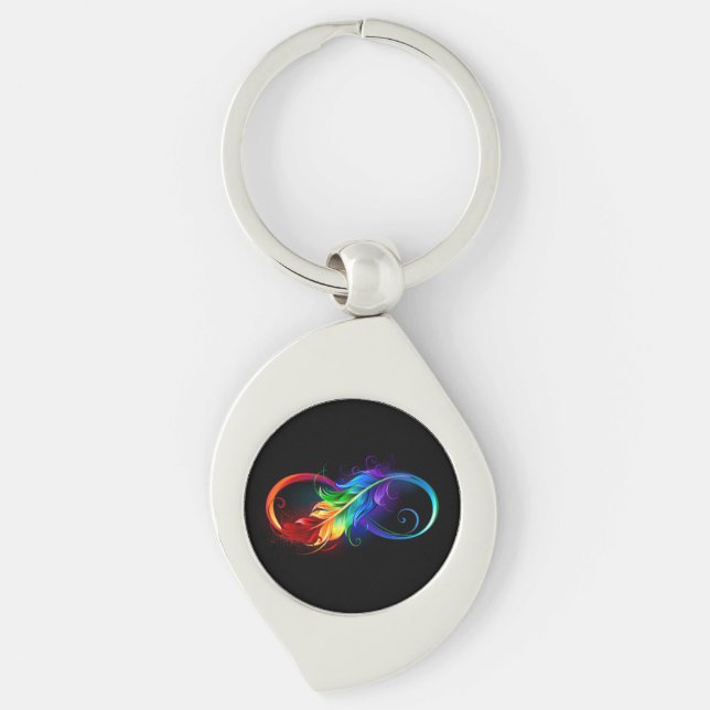 Porte-clés Symbole d'infini avec plume arc-en-ciel (Devant)