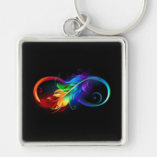 Porte-clés Symbole d'infini avec plume arc-en-ciel