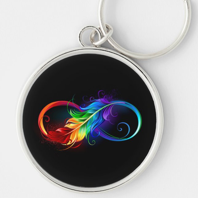 Porte-clés Symbole d'infini avec plume arc-en-ciel (Devant)
