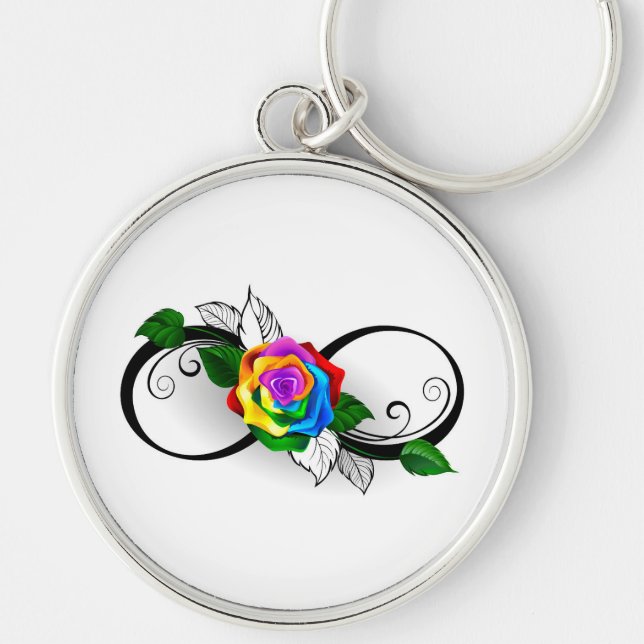 Porte-clés Symbole d'infini avec Rose arc-en-ciel (Devant)