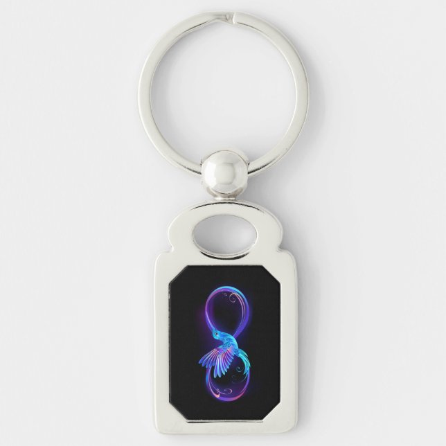 Porte-clés Symbole d'infini néon avec colibri brillant (Devant)