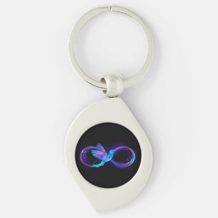 Porte-clés Symbole d'infini néon avec colibri brillant