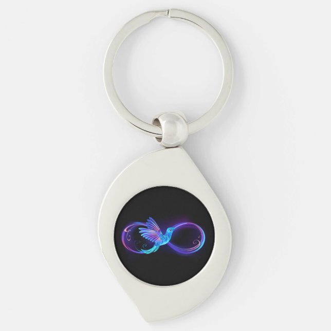 Porte-clés Symbole d'infini néon avec colibri brillant (Devant)