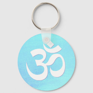 Porte-clés Symbole OM blanc Turquoise Bleu brillant look