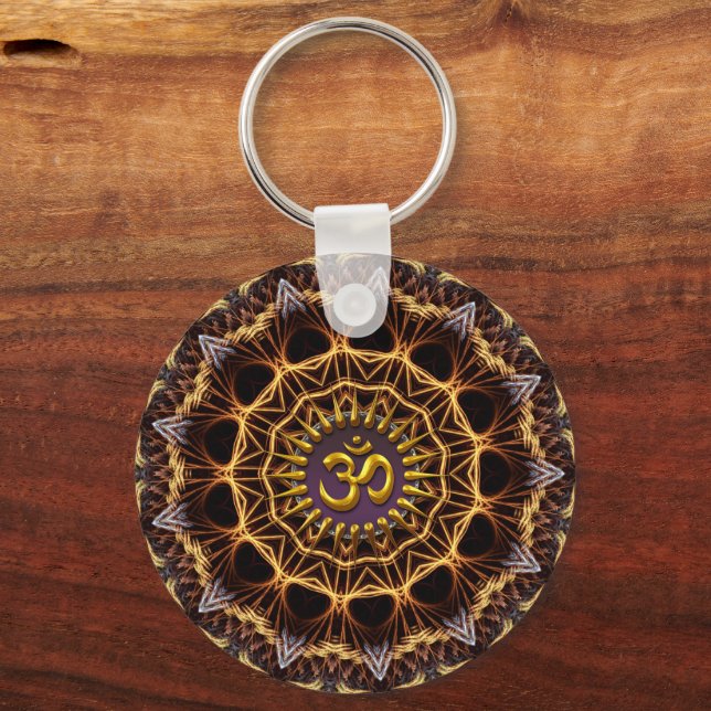 Porte-clés Symbole OM doré du tissage fractal (Recto)