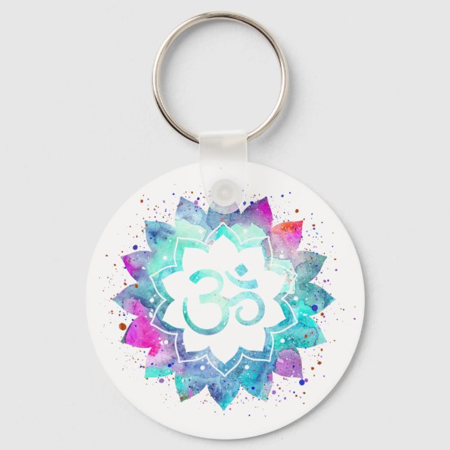 Porte-clés *~* Symbole OM Lotus Aquarelle Mandala (Recto)