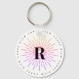 Porte-clés Symbole Sun Carpe Diem élégant Monogramme blanc