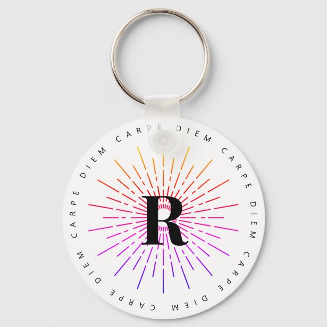 Porte-clés Symbole Sun Carpe Diem élégant Monogramme blanc (Recto)