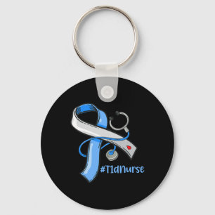 Porte-clés T1d Infirmière Bleu Ruban Stethoscope Diabète