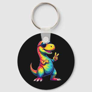 Porte-clés T-rex dinosaure hippie Tie Dye Signe de paix 