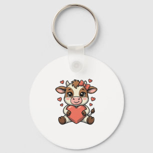 Porte-clés T-shirt avec gravure vintage de veau mignon tenant