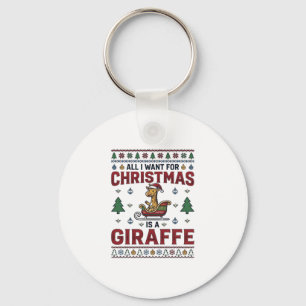 Porte-clés T-shirt de Noël drôle avec girafe et traîneau