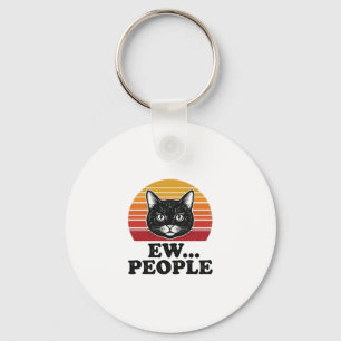 Porte-clés T-shirt drôle de chat noir Ew personnes rétro couc