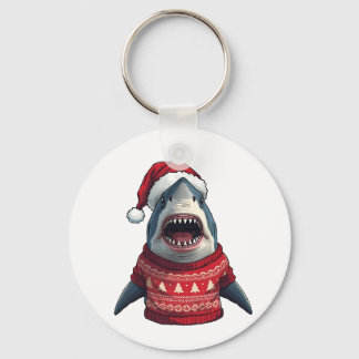 Porte-clés T-shirt drôle de requin de Noël avec un pull moche