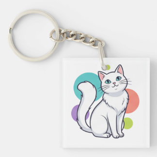 Porte-clés T-shirt graphique avec un chat blanc mignon assis