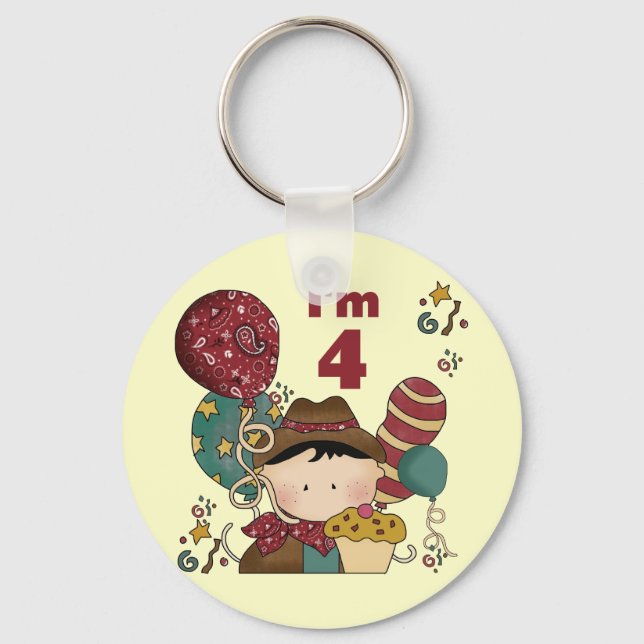Porte-clés T-shirts et cadeaux Cowboy 4e anniversaire (Recto)
