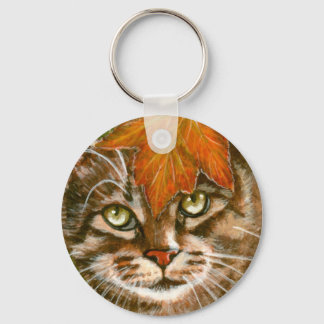 Porte-clés Tabby Chat avec Porte - clé feuille