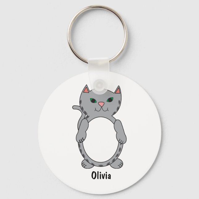 Porte-clés Tabby Gris Cat Cute Personnaliser (Recto)