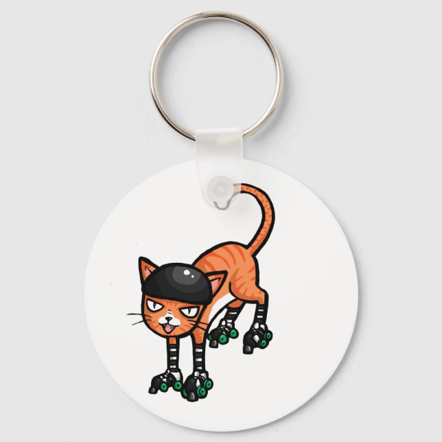 Porte-clés Tabby orange sur patins à rouleaux (Recto)