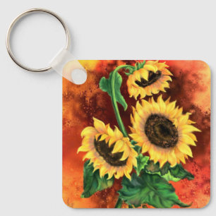 Porte-clés Tableau Porte - clé des trois tournesols