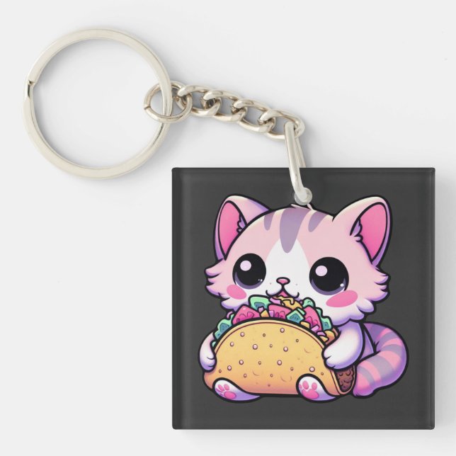 Porte-clés Taco Chat Delight - kawaii, tacos, chats, mignonne (Devant)