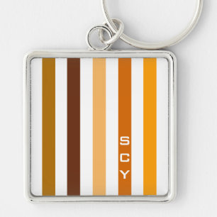 Porte-clés Tan Brown Orange Vertical Stripes Monogramme