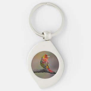 Porte-clés Tangara écarlate en mue - Photographie originale