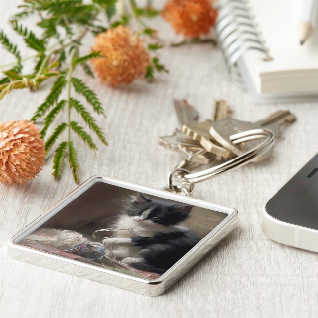 Porte-clés Tangup Dans Fun Black and White Kitten (Côté)