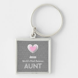 Porte-clés TANTE impressionnante mosaïque grise et coeur rose
