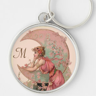 PORTE-CLÉS TAROTS/ LADY DE LA LUNE, FLEURS EN MONOGRAMME ROSE