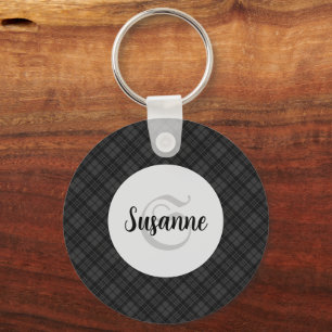 Porte-clés Tartan noir et blanc tendance Monogramme personnal