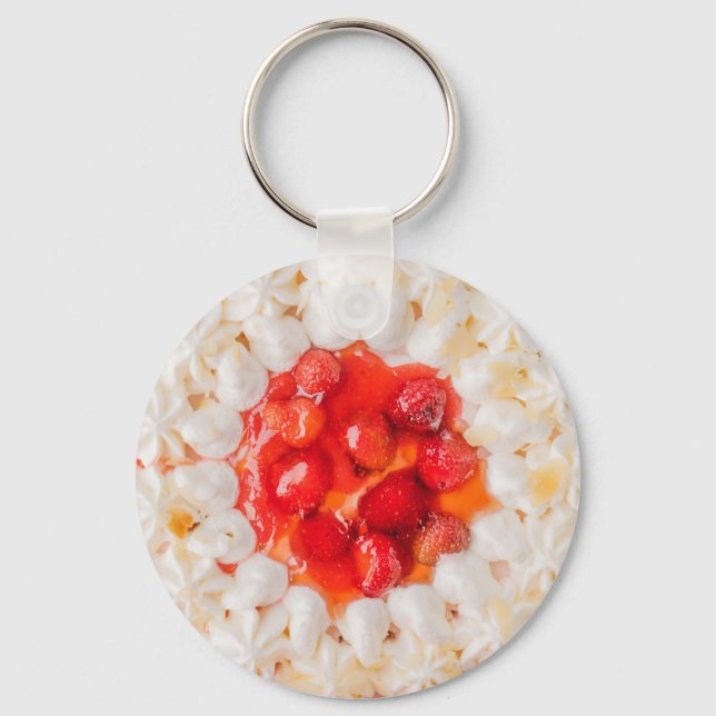 Porte-clés Tarte aux fraises dessert blanc rouge (Recto)