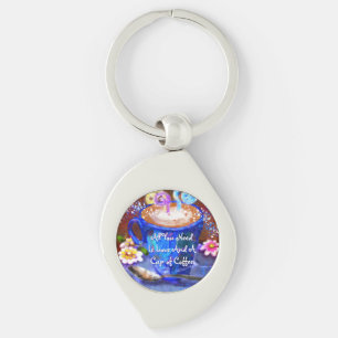 Porte-clés Tasse fantaisiste de café florale personnalisée