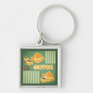 Porte-clés Tasses de café, pot de café et grains de café