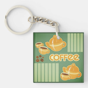 Porte-clés Tasses de café, pot de café et grains de café