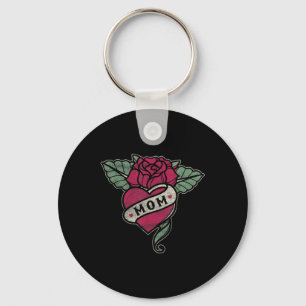 Porte-clés Tatouage Maman Cœur Rose Rouge Moto 