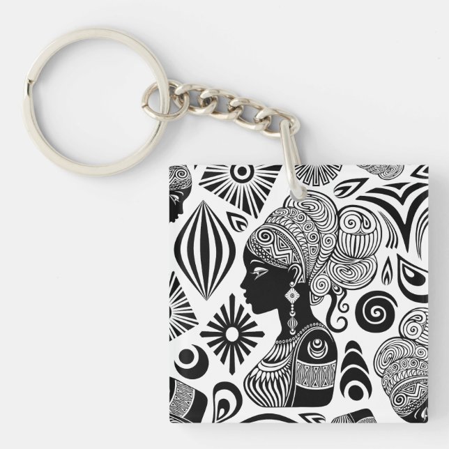 Porte-clés Tatouage Tribal Portrait de Fille Africaine (Devant)