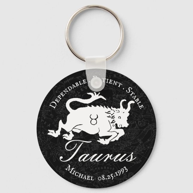 Porte-clés Taurus Zodiac Astrologie Caractère Noir Personnali (Recto)