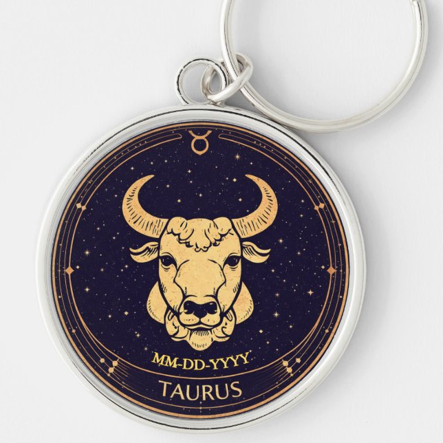 Porte-clés Taurus Zodiac Keychain with Birth Date (Devant)