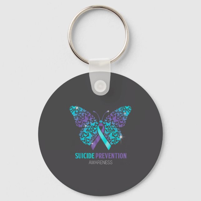 Porte-clés Teal And Purple Butterfly Suicide Prevention Aware (Recto)